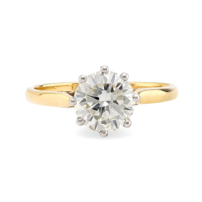 Ladies engagement rings gothic charm-GIA 1.73 carat round brilliant cut diamond 18k yellow gold engagement ring