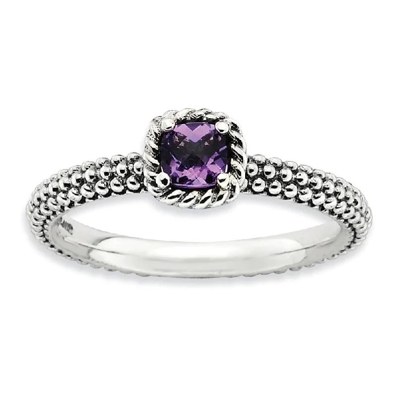 Ladies ring bohemian vibes-Sterling Silver Stackable Amethyst Solitaire Ring