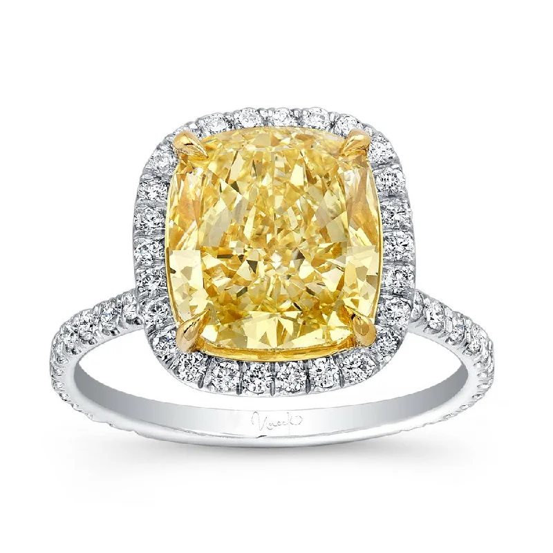 Ladies engagement rings Valentine’s Day-Uneek Cushion-Cut Fancy Yellow Diamond Halo Engagement Ring