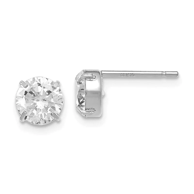 Ladies earrings gold styles-6mm Cubic Zirconia Stud Earrings in 14k White Gold