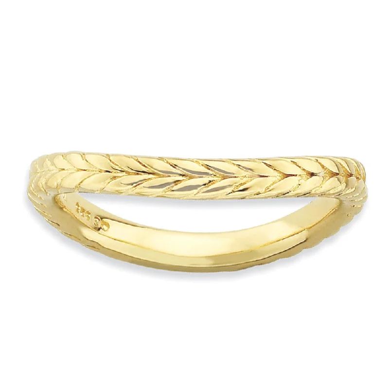 2.25mm Stackable 14K Yellow Gold Plated Silver Curved Wheat Band