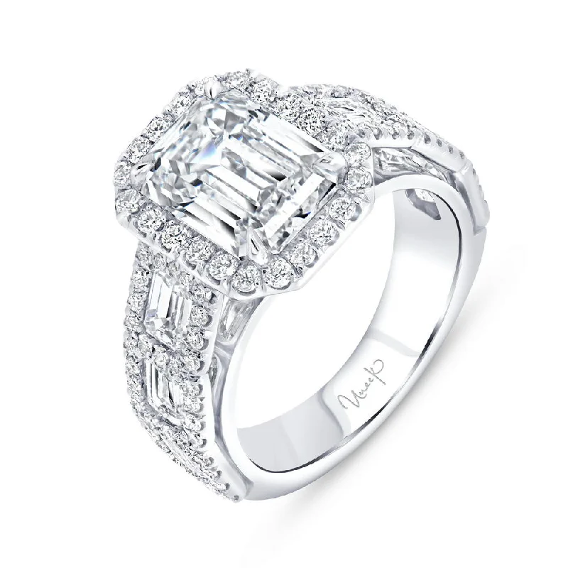 Ladies engagement rings buying advice-Uneek Signature Collection Halo Emerald Cut Diamond Engagement Ring