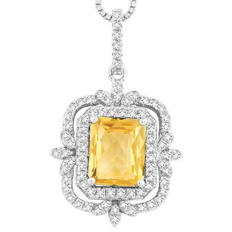 Ladies necklaces titanium options-Sterling Silver Yellow Octagon Citrine Necklace