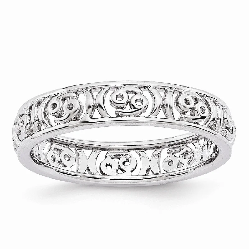 Ladies ring heart shapes-4mm Sterling Silver Stackable Expressions Cancer Zodiac Ring