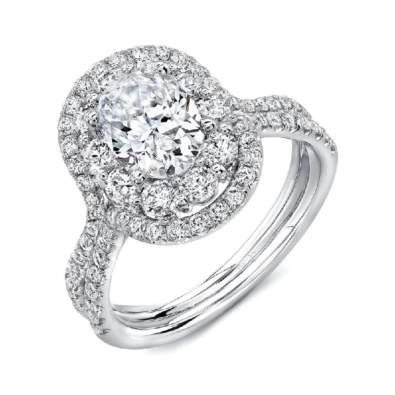 Ladies engagement rings platinum picks-Uneek Oval Diamond Engagement Ring with Mixed Double Halo and Pave Double Shank