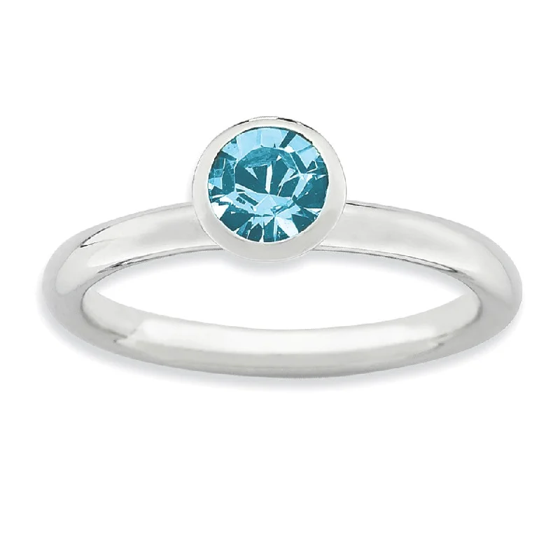 Ladies ring anniversary picks-5mm Faceted Light Blue Crystal Sterling Silver Stackable Ring