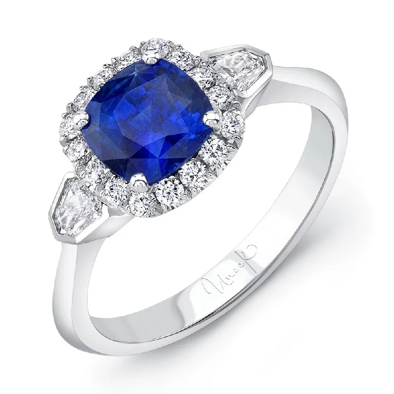 Ladies engagement rings luxurious appeal-Uneek Retro-Style Sapphire-and-Diamond Three-Stone Engagement Ring