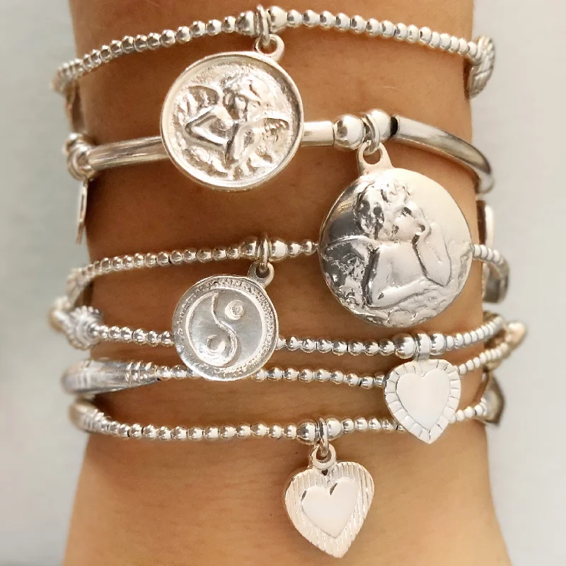 Ladies bracelets heart charms-ANGELS for LUCK & PROTECTION Bracelet 6-Stack