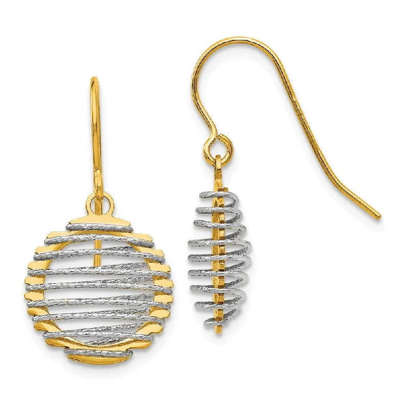 Ladies earrings ethnic patterns-13mm Wire Wrapped Dangle Earrings in 14k Yellow and White Gold