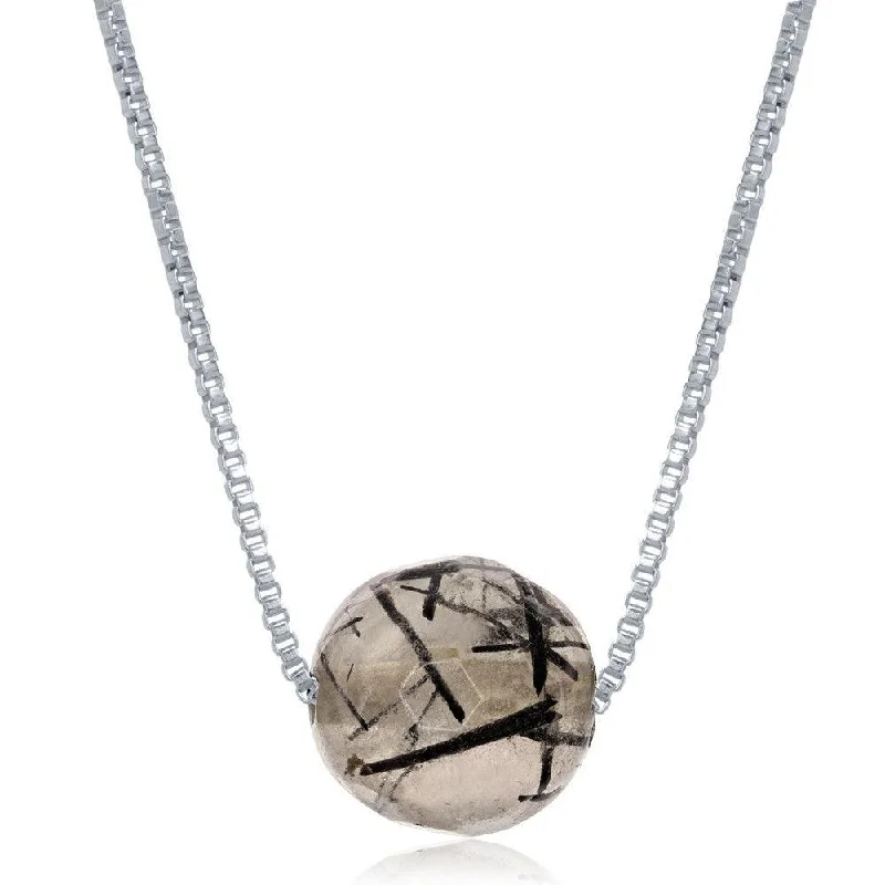 Ladies necklaces global brands-Sterling Silver "Black Rutilated" 8mm Faceted Bead Necklace