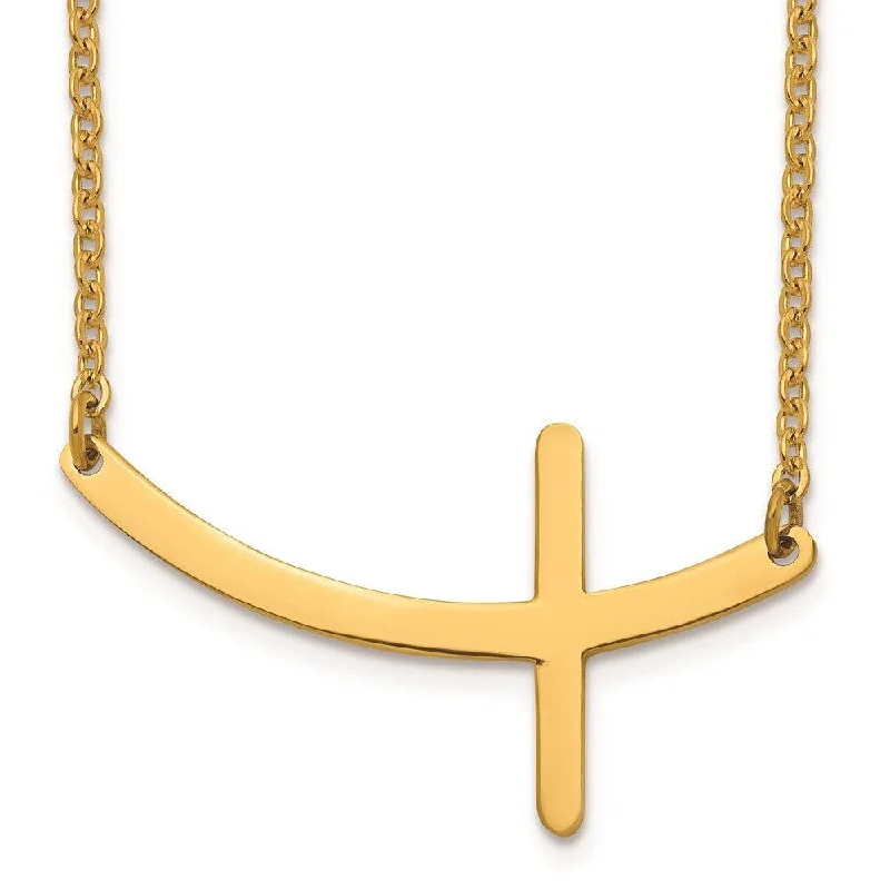 Ladies necklaces jade pendants-Stainless Steel Yellow IP-plated Sideways Cross 18in Necklace