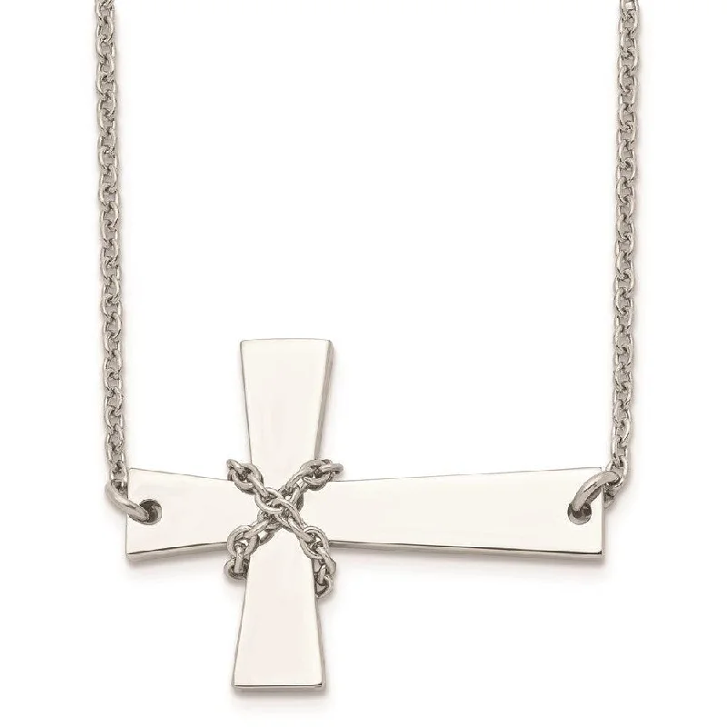 Ladies necklaces Asian-inspired-Stainless Steel Sideways Cross w/Chain Necklace