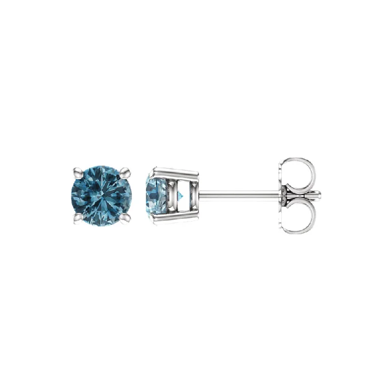 Ladies earrings modern looks-5mm Round Sky Blue Topaz Stud Earrings in 14k White Gold