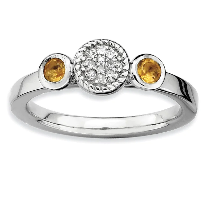 Ladies ring care tips-Sterling Silver Stackable Citrine & .05 Ctw HI/I3 Diamond Ring