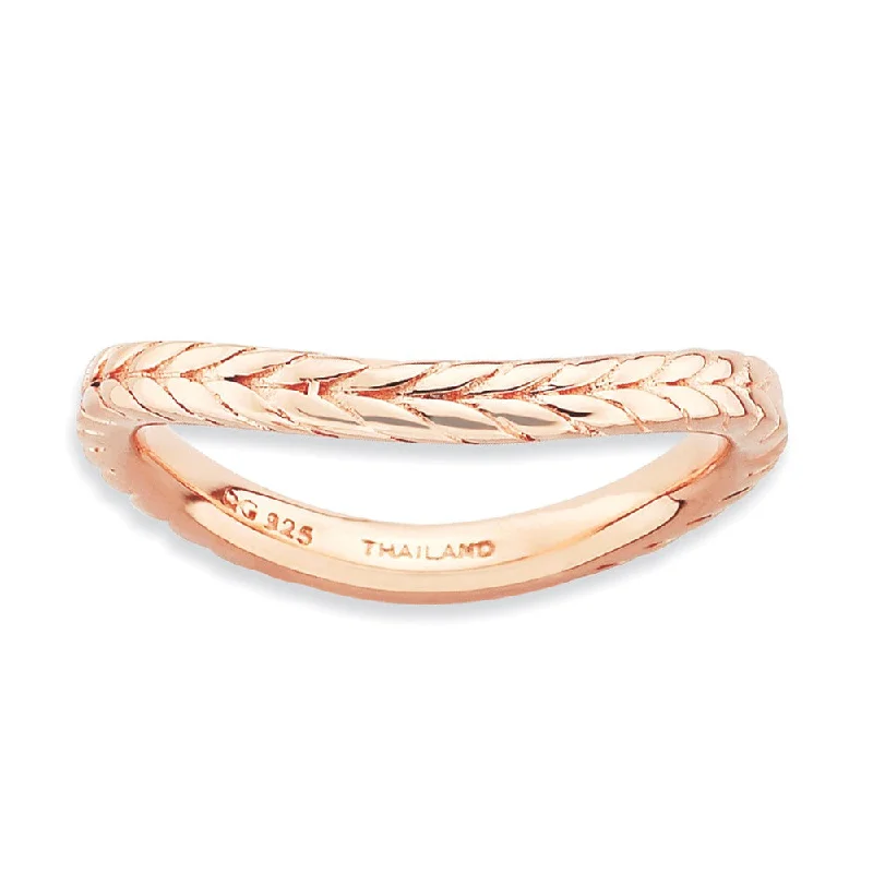 Ladies ring party wear-2.25mm Stackable 14K Rose Gold Plated Silver Curved Wheat Band