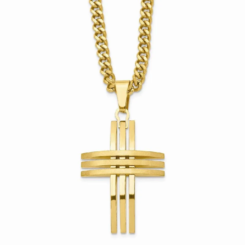 Ladies necklaces limited editions-Stainless Steel Gold IP-plated Cross Pendant Necklace