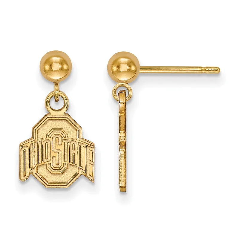 Ladies earrings 2025 trends-14k Gold Plated Silver Ohio State University Ball Dangle Earrings