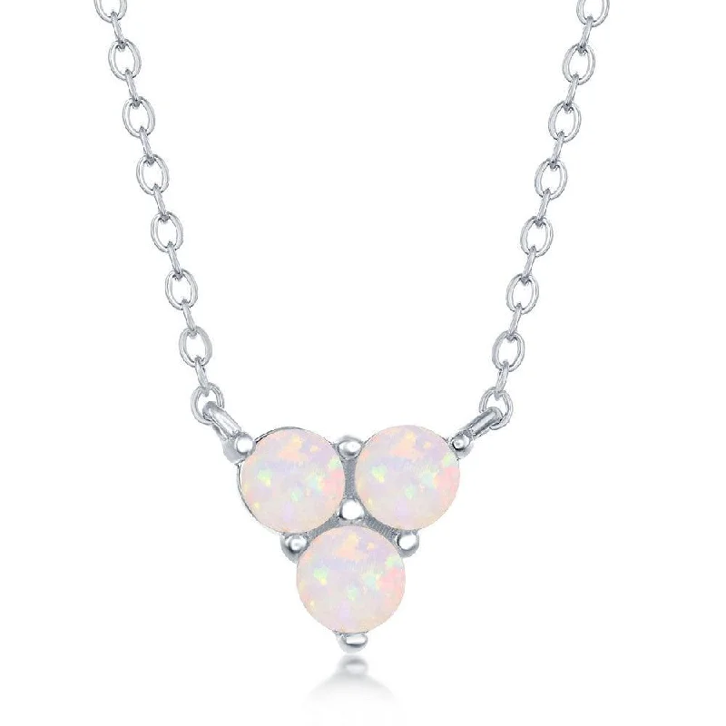 Ladies necklaces price range-Sterling Silver Triple White Opal Cluster Necklace