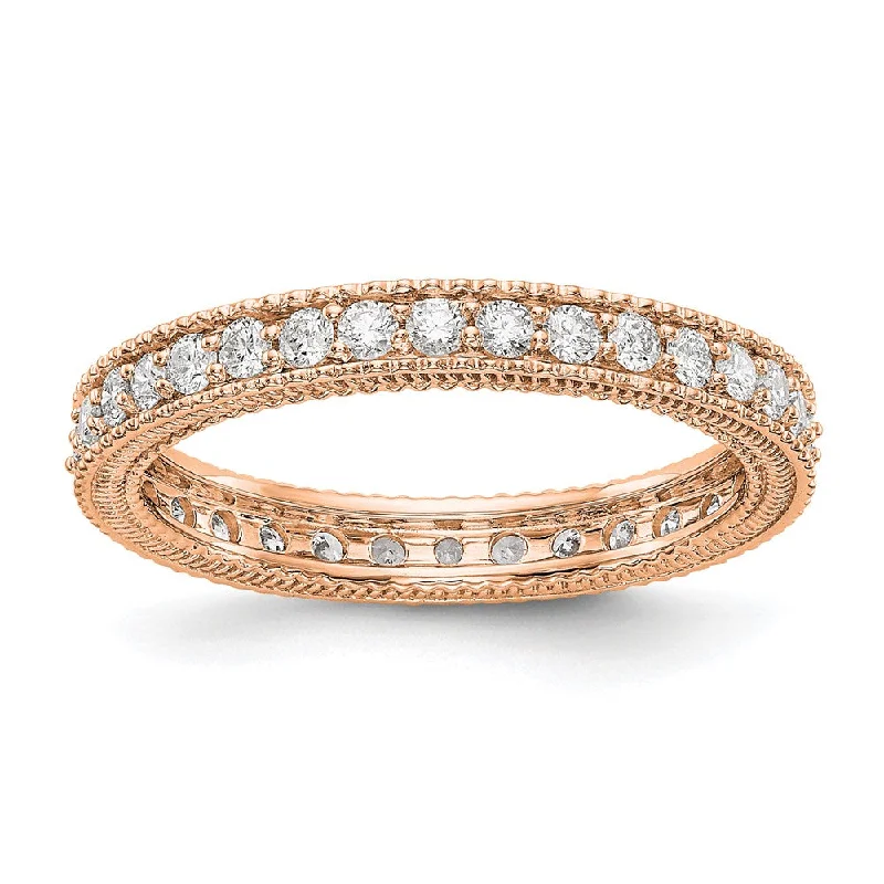 Ladies ring couple sets-3mm 14K Rose or Yellow Gold 3/4 Ctw Diamond Eternity Milgrain Band