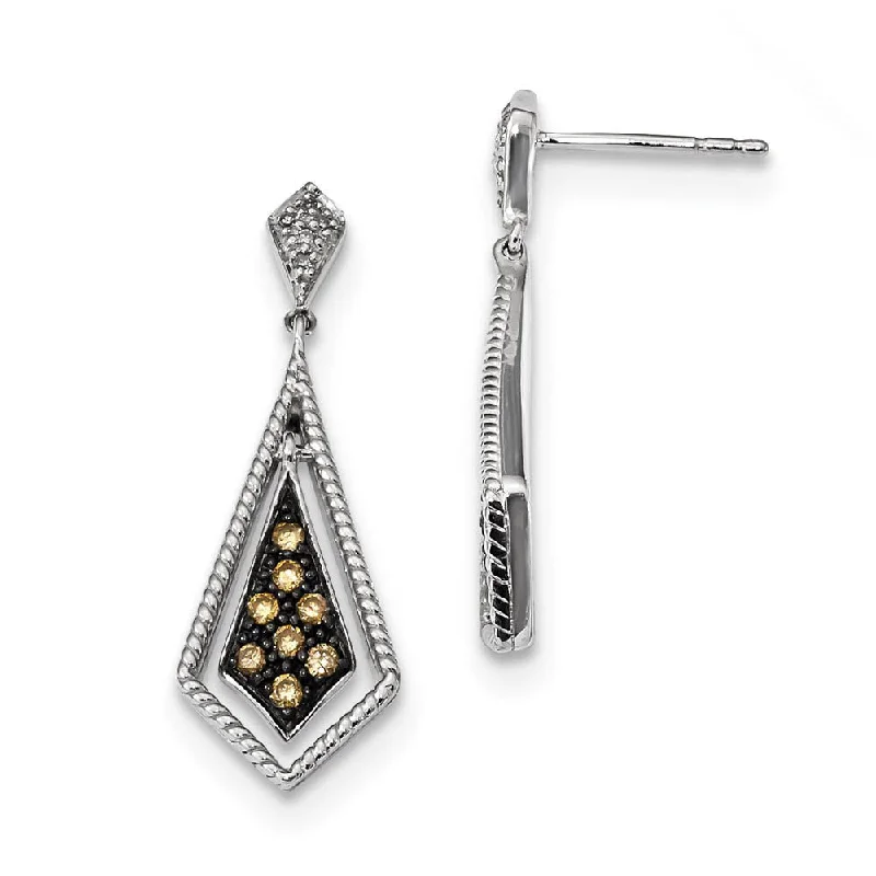 Ladies earrings elegant styles-Champagne & White Diamond Geometric Dangle Earrings in Sterling Silver