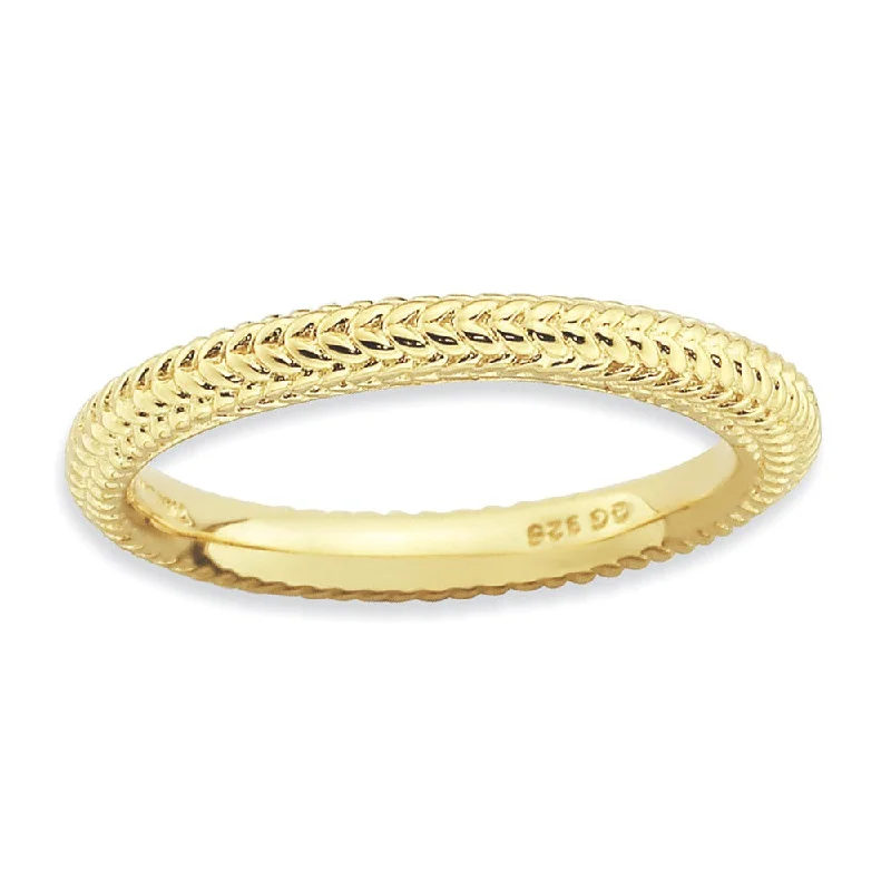 Ladies ring couple sets-Stackable 14K Yellow Gold Plated Silver Domed Wheat Band