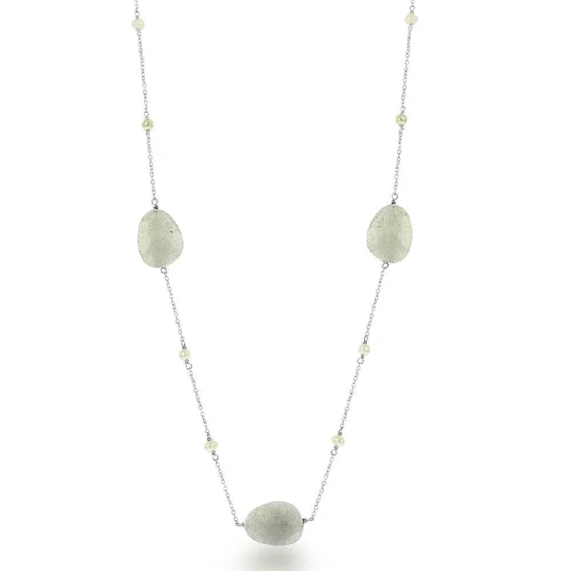 Ladies necklaces classic styles-Sterling Silver Green Labradorite with Tiny Round FWP Necklace