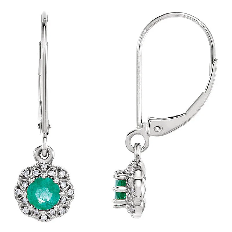 Ladies earrings wedding accessories-8 x 27mm 14k White Gold Emerald & .08 CTW (G-H, I1) Diamond Earrings