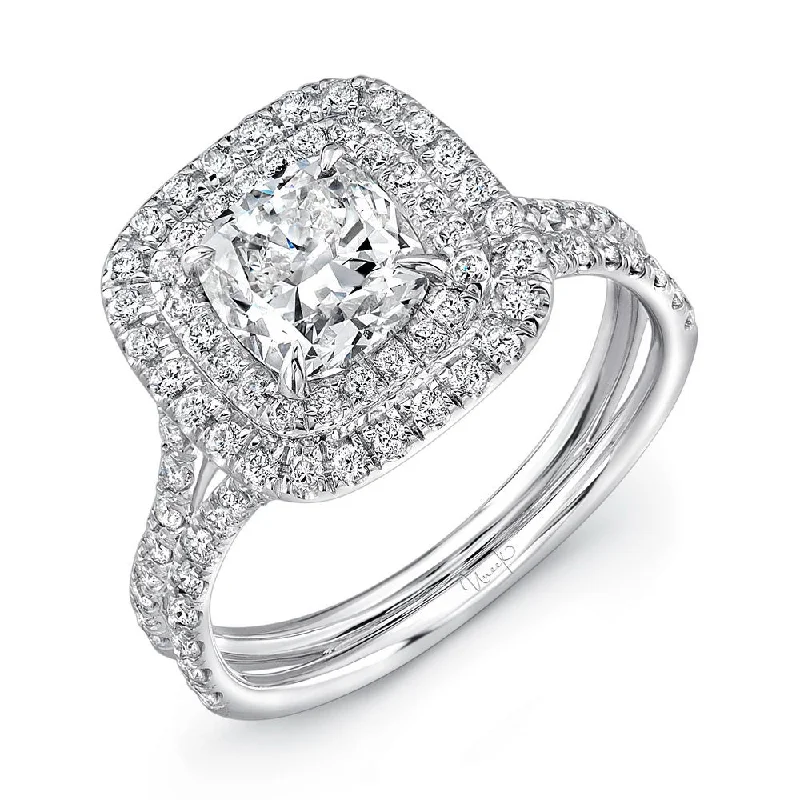 Ladies engagement rings romantic gifts-Uneek Split Shank Radiant Halo Diamond Engagement Ring