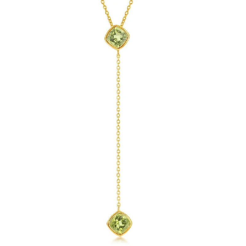 Ladies necklaces care tips-Sterling Silver GP Square Peridot with Long Hanging Chain Necklace