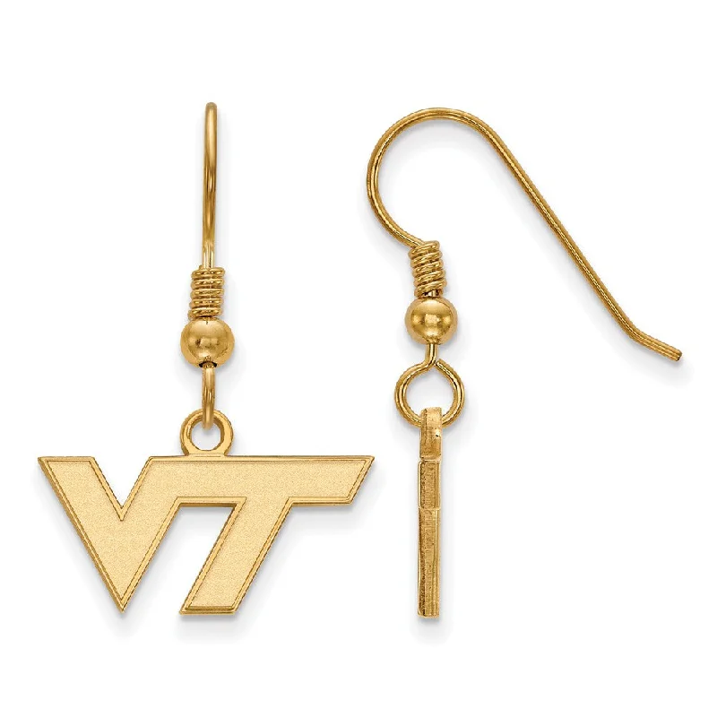 Ladies earrings unique finds-14k Gold Plated Silver Virginia Tech XS (Tiny) Dangle Earrings