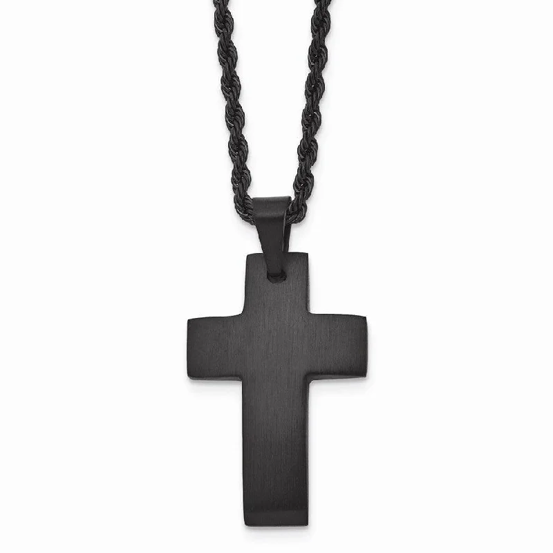 Ladies necklaces 2025 trends-Stainless Steel Black IP-plated Brushed Cross Necklace