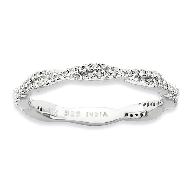 Ladies ring minimalist styles-2.5mm Silver Stackable 1/4 Cttw HI/I3 Diamond Twisted Band