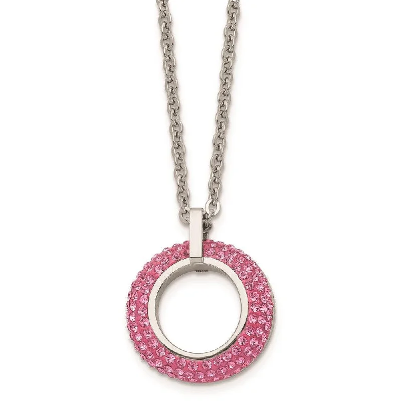 Ladies necklaces Mother’s Day-Stainless Steel Polished with Pink Crystal Circle Necklace