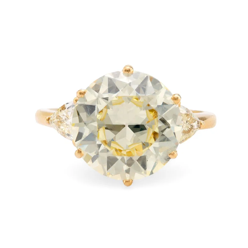 Ladies engagement rings romantic styles-GIA 5.85 carat circular brilliant cut diamond 18k yellow gold engagement ring