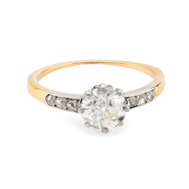 Ladies engagement rings bohemian vibes-GIA 1.30 carat old European cut diamond 18k yellow gold engagement ring