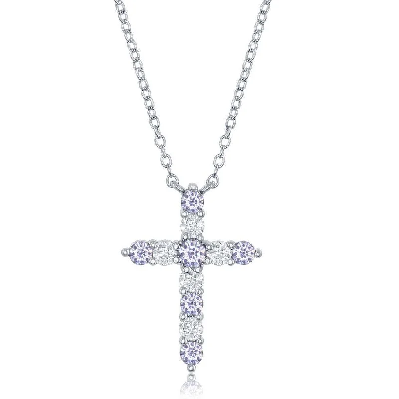 Ladies necklaces customer reviews-Sterling Silver Lavender CZ June Birthstone Cross Necklace