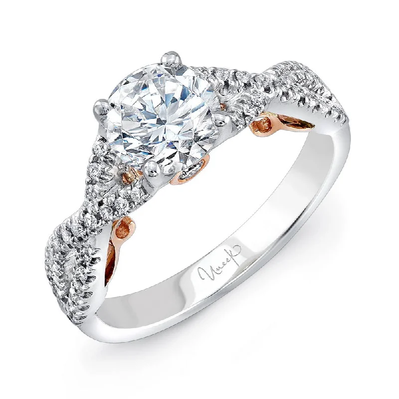 Ladies engagement rings vintage charm-Uneek Paradiso Round Diamond Engagement Ring with Pave Infinty/Crisscross Shank