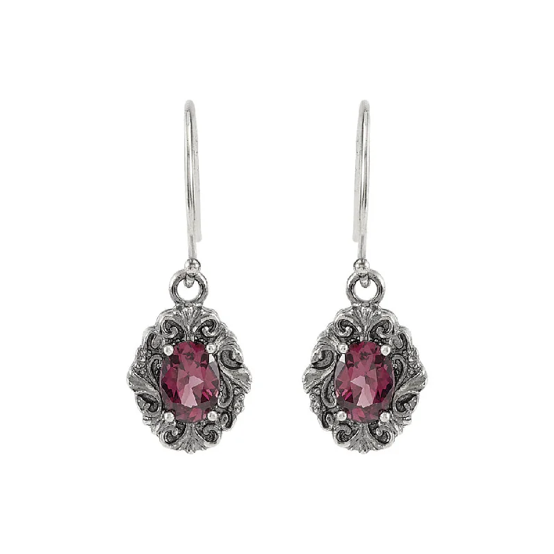 Ladies earrings online shopping-Sterling Silver Victorian Style Rhodolite Garnet Dangle Earrings