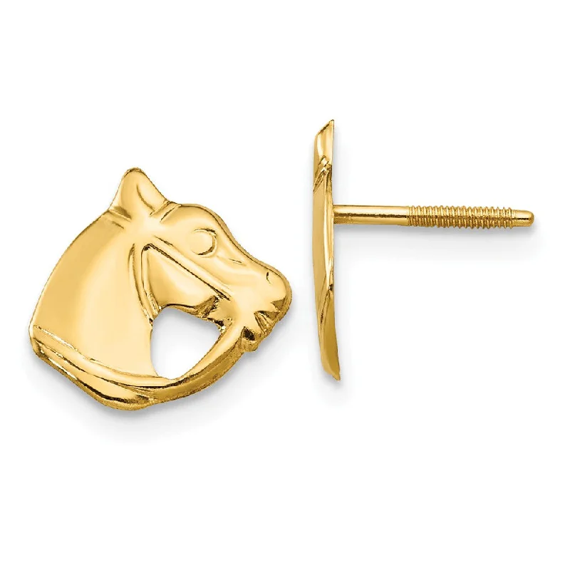 Ladies earrings party glamour-Kids Horse Head Screw Back Post Earrings in 14k Yellow Gold