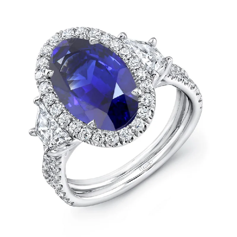 Ladies engagement rings limited editions-Uneek Precious Collection Halo Oval Shaped Tanzanite Engagement Ring