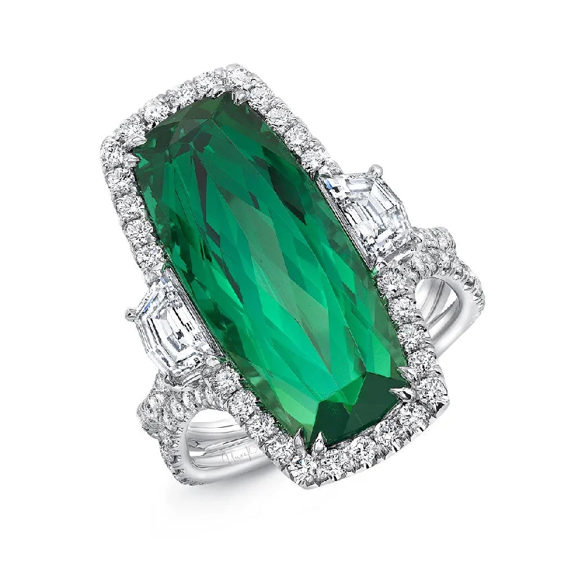 Ladies engagement rings sale events-Uneek The Heiress Cushion Cut Green Tourmaline Diamond Engagement Ring