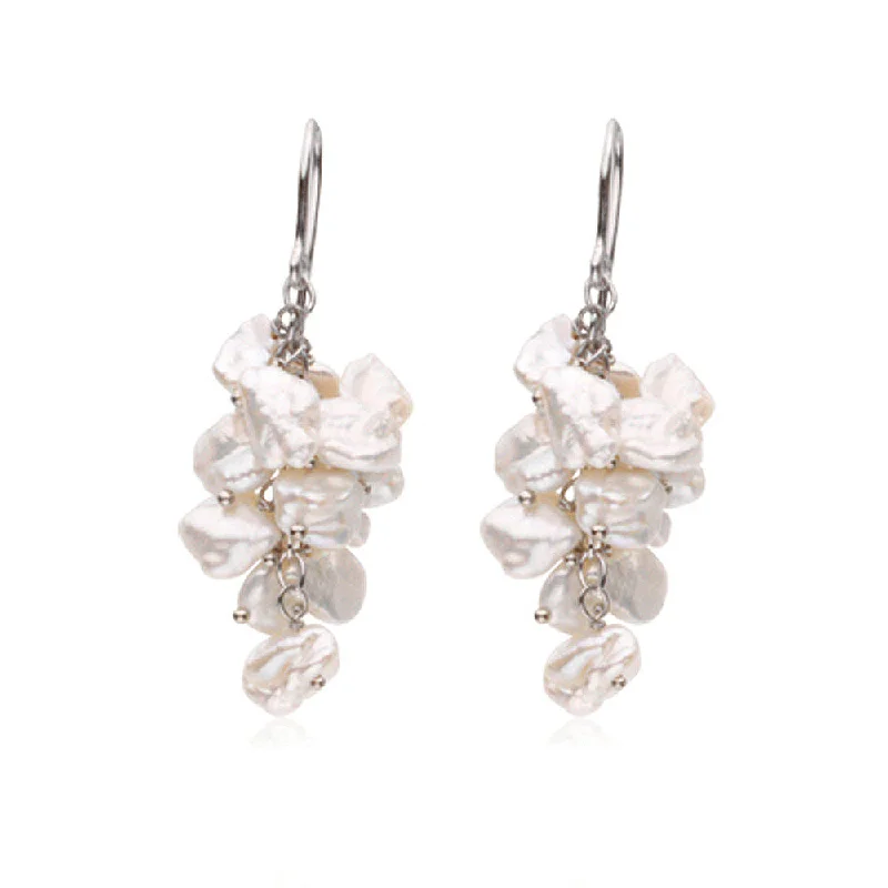 Ladies earrings global brands-White Freshwater Cultured Keshi Pearl Earrings in Sterling Silver