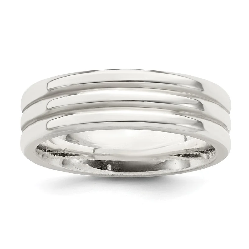 Ladies ring care tips-6mm Sterling Silver Polished Double Grooved Standard Fit Band