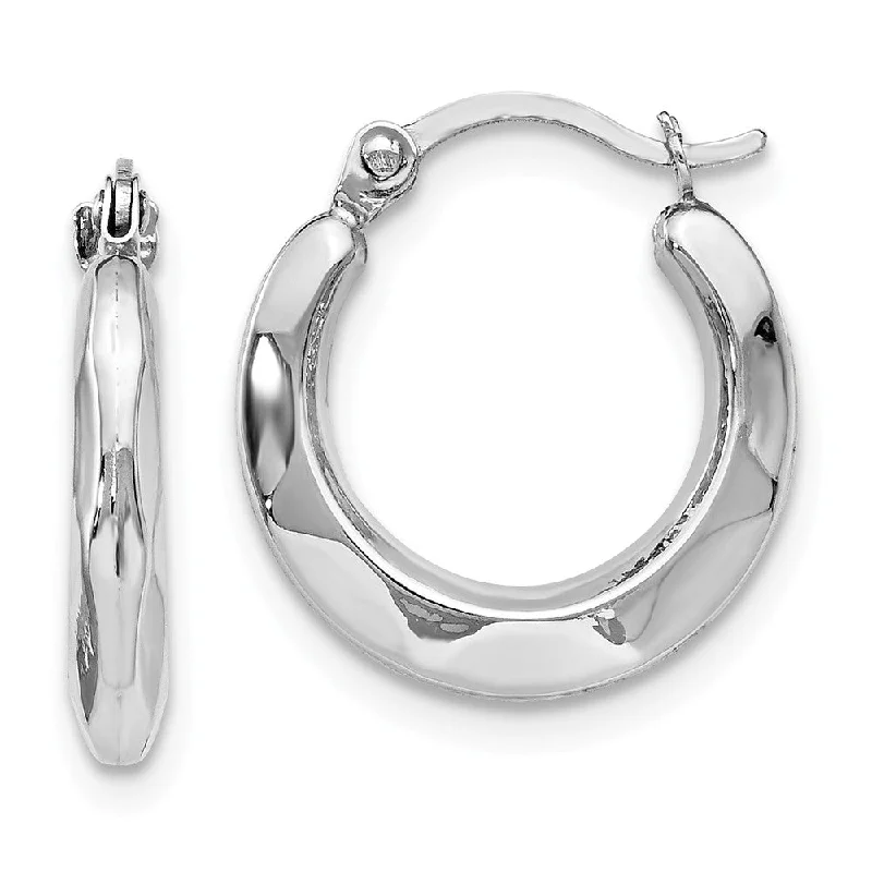 Ladies earrings hypoallergenic-2.5mm Polished Tapered Round Hoop Earrings in 14k White Gold, 14mm