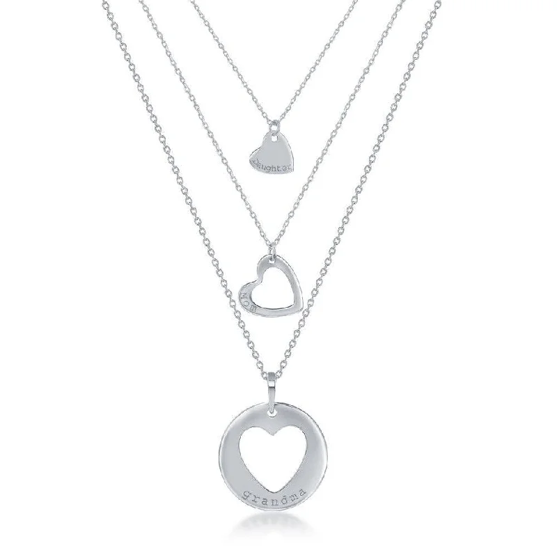 Ladies necklaces handmade crafts-Sterling Silver 3PC Generation-Hearts Necklace Set - 18+2 Inch Grandma 16+2 Inch Mom; 14+2 Daughter