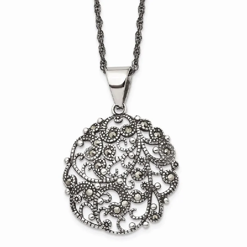 Ladies necklaces viral picks-Stainless Steel Marcasite Textured Circle Necklace