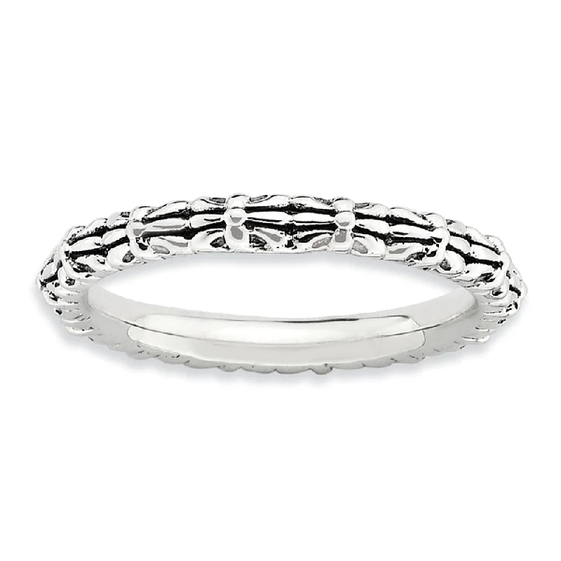 Ladies ring size guide-2.5mm Sterling Silver Stackable Antiqued Bundle Band