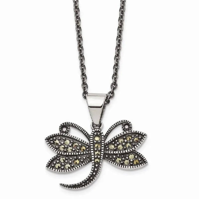 Ladies necklaces customer reviews-Stainless Steel Butterfly Marcasite Necklace