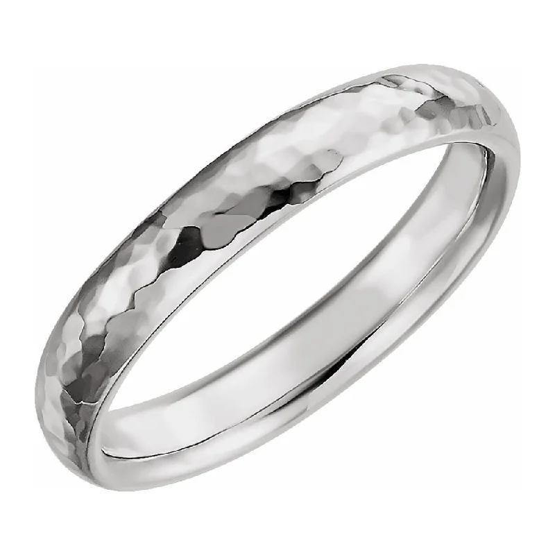 Ladies ring wedding bands-4mm Continuum Sterling Silver Hammered Half Round Comfort Fit Band