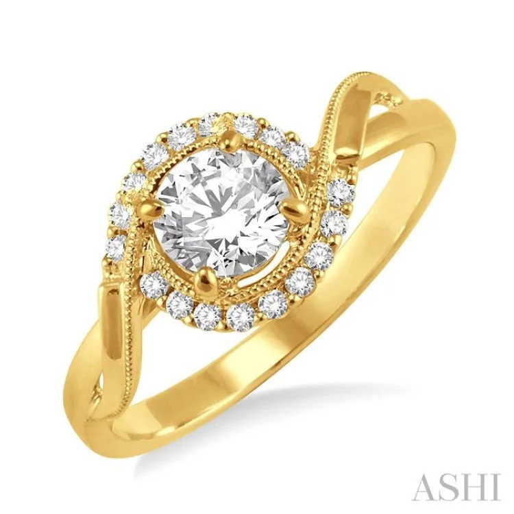 Ladies engagement rings rose gold-1/3 Ctw Diamond Engagement Ring with 1/5 Ct Round Cut Center Stone in 14K Yellow Gold